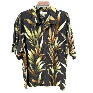 Tommy Bahama Men's XL Silk Black Green Tropical Short Sleeve Button Up Shirt
